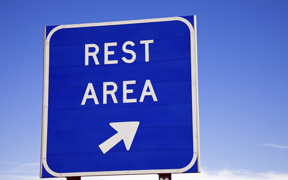Rest area sign on the highway
